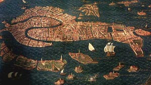 Pianta panoramica di Venezia in un affresco del sedicesimo secolo